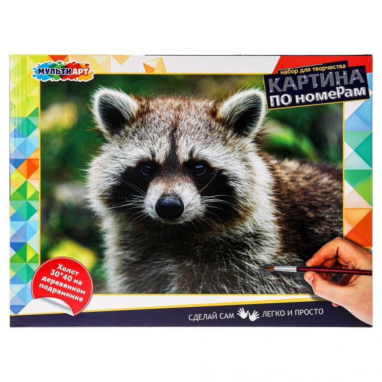 Холст по номерам 30*40 см енот МУЛЬТИ АРТ в кор.24шт
