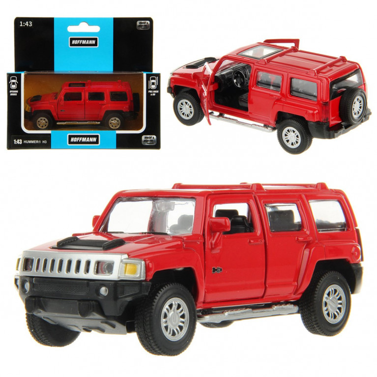 Машина металлическая 1:43 Hummer H3. дв.откр., цв. красн., инерц.