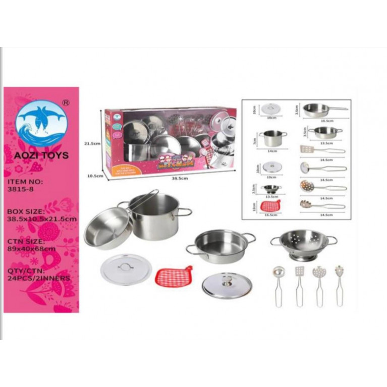 ллллл Игрушка набор посуды металл в коробке 11 предметов  38,5*10,5*21,5 см 3815-8  ооо