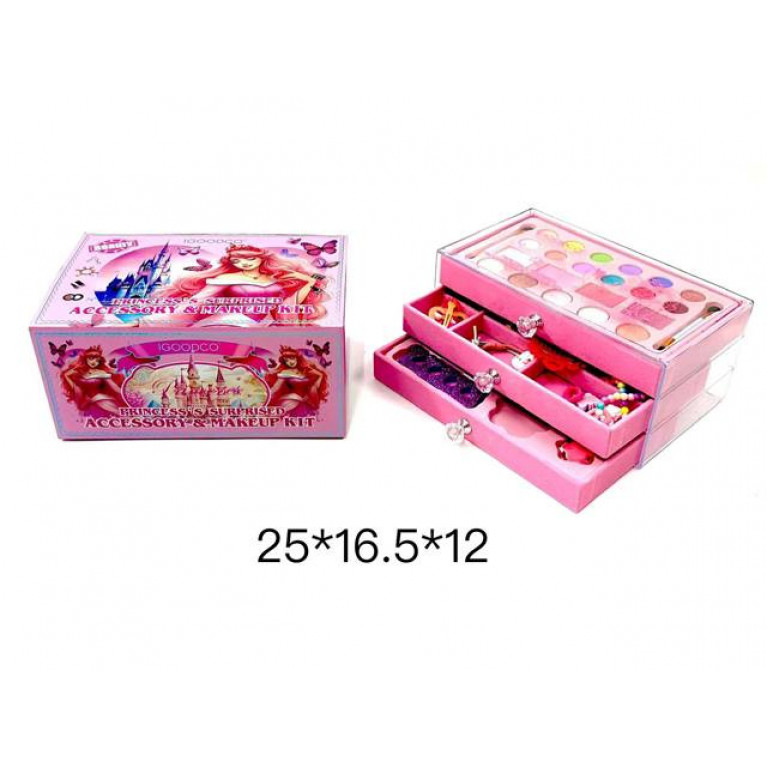 Игрушка шкатулка с набором детской декоративной  косметики, тени , аксессуары 50 предметов 24:11:16 см ig-3190