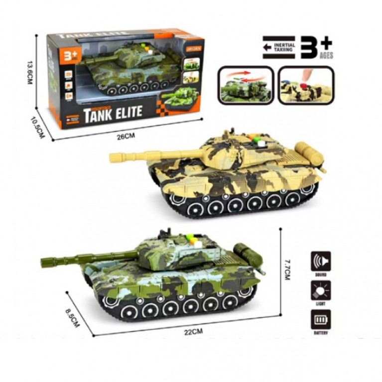 Танк инерц., световые и звуковые эффекты, размер: 8,5*22*7,7 см, 2 цвета в ассортименте, в/к 26*10,5*13,6 см