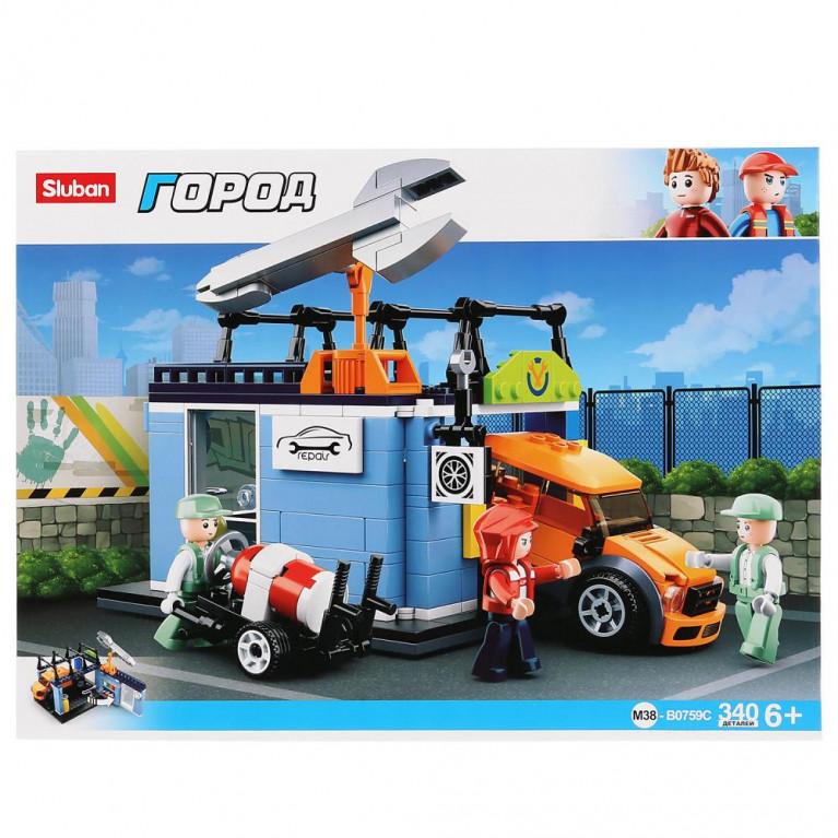 ллллл Конструктор пласт. машина с фигурками, 340дет. в русс. кор. в кор.16шт