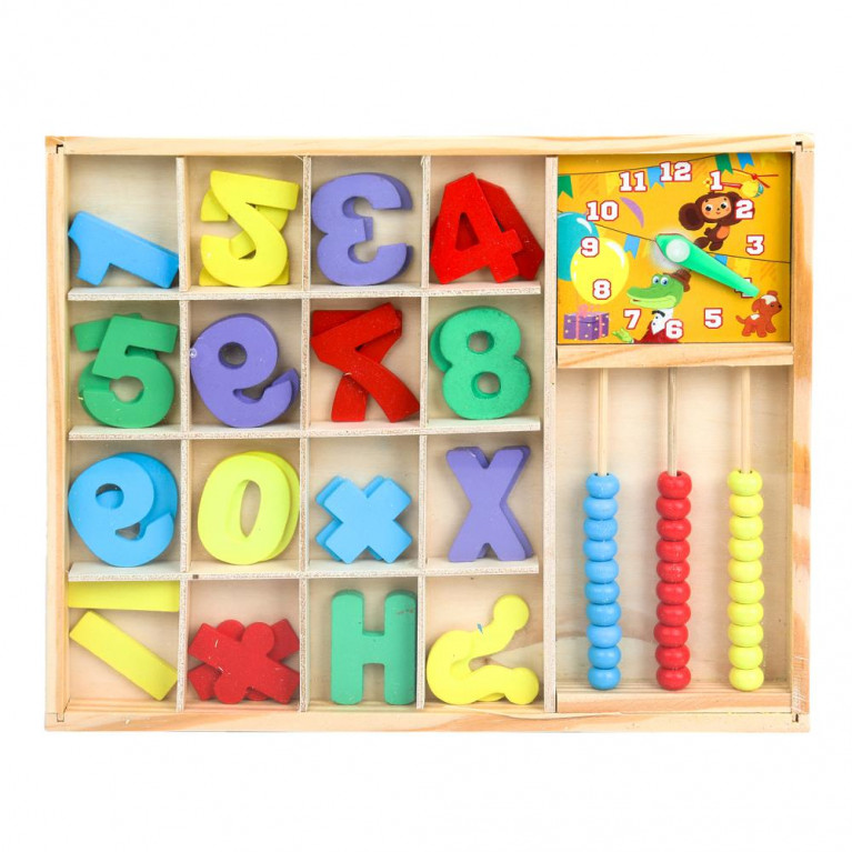 Игрушка деревянная СОЮЗМУЛЬТФИЛЬМ счетный материал с часами, терм. пакет Буратино в кор.120шт