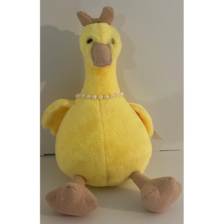 Игрушка мягкая  утка жёлтая с бусами 35 см