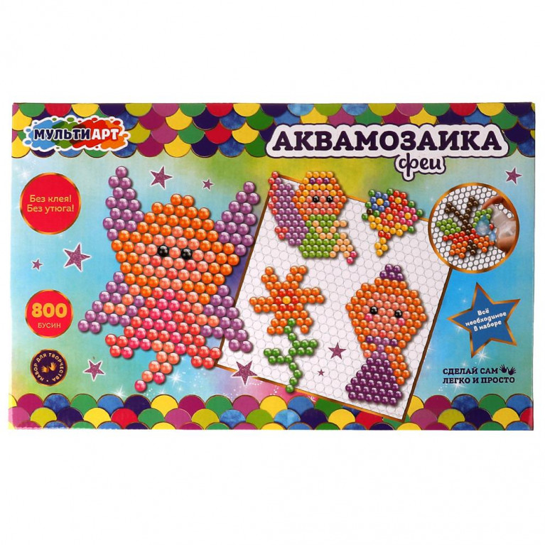 Набор д/детского тв-ва аквамозаика 800 бусин, феи МУЛЬТИ АРТ в кор.24шт