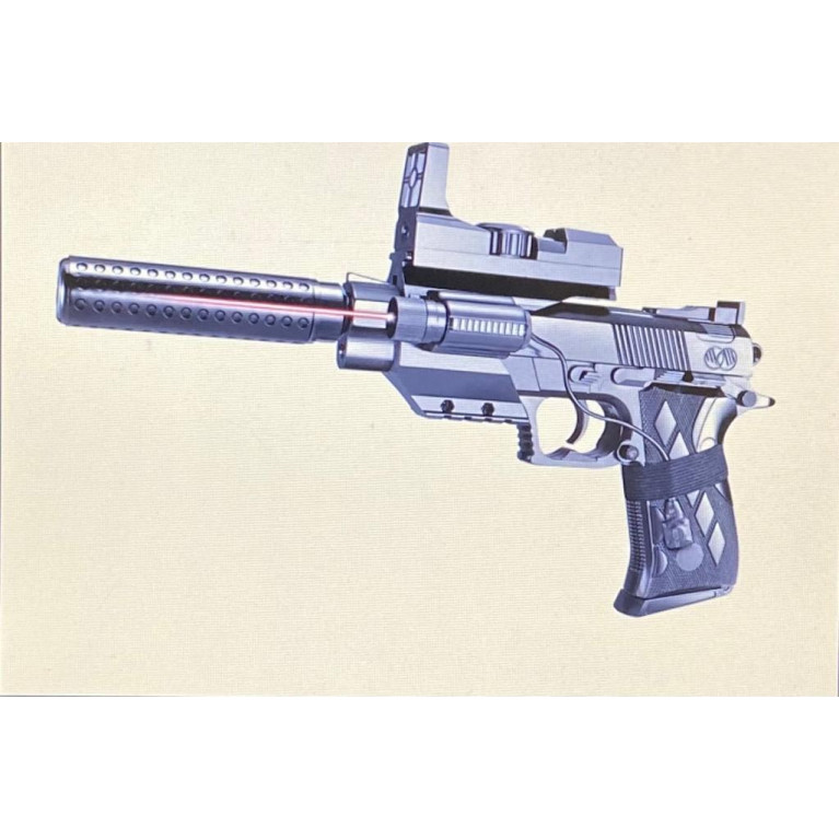 BB пистолет 34,5 см с глушителем, прицелом и лазерным прицелом на бат. в пак. ффф