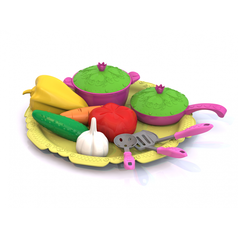 Арт. 624 Набор овощей и кухонной посуды "Волшебная Хозяюшка" (12 предметов на подносе)