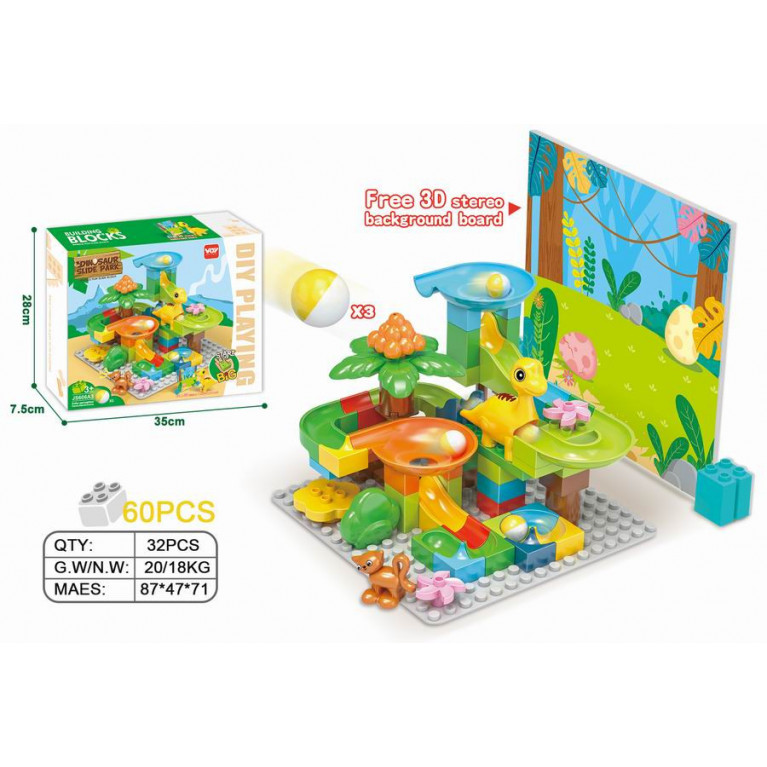 Конструктор JS606A3  "Лабиринт с шариками: Дино"  60 дет. 28х7х35 см