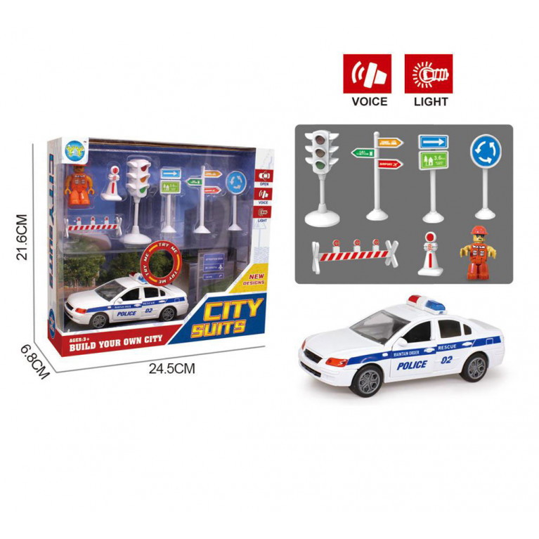 Игрушка Полицейская машина с дорожными знаками и фигуркой, свет,звук YY2020-32A