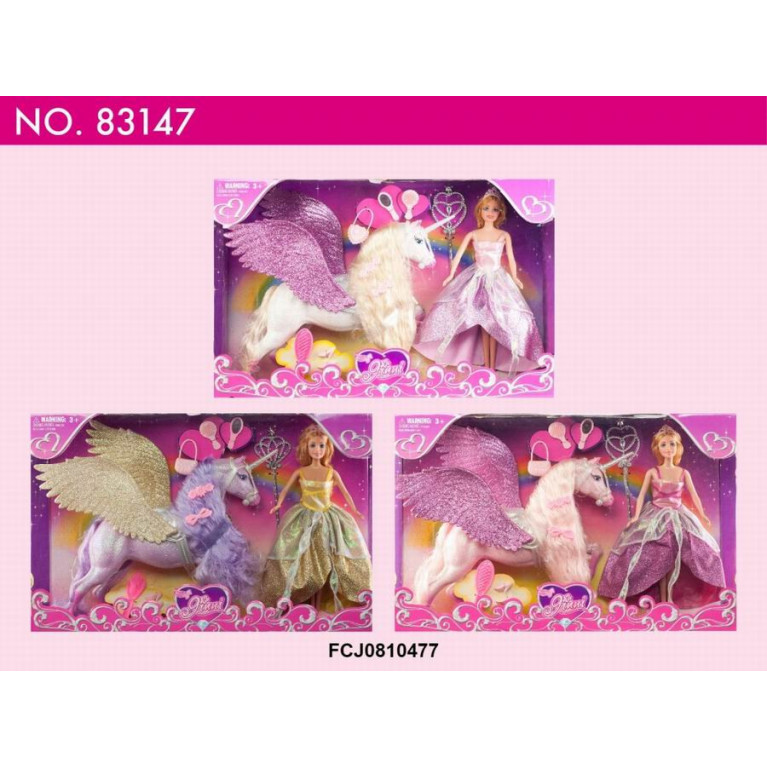 Игрушка кукла  с пегасом и аксессуарами три вида 48*10*32 см 62146