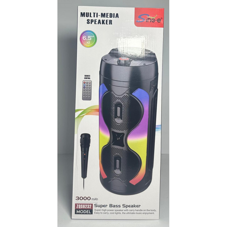 Колонка музыкальная , свет , пульт, микрофон в коробке  51*21*21 см zq6231