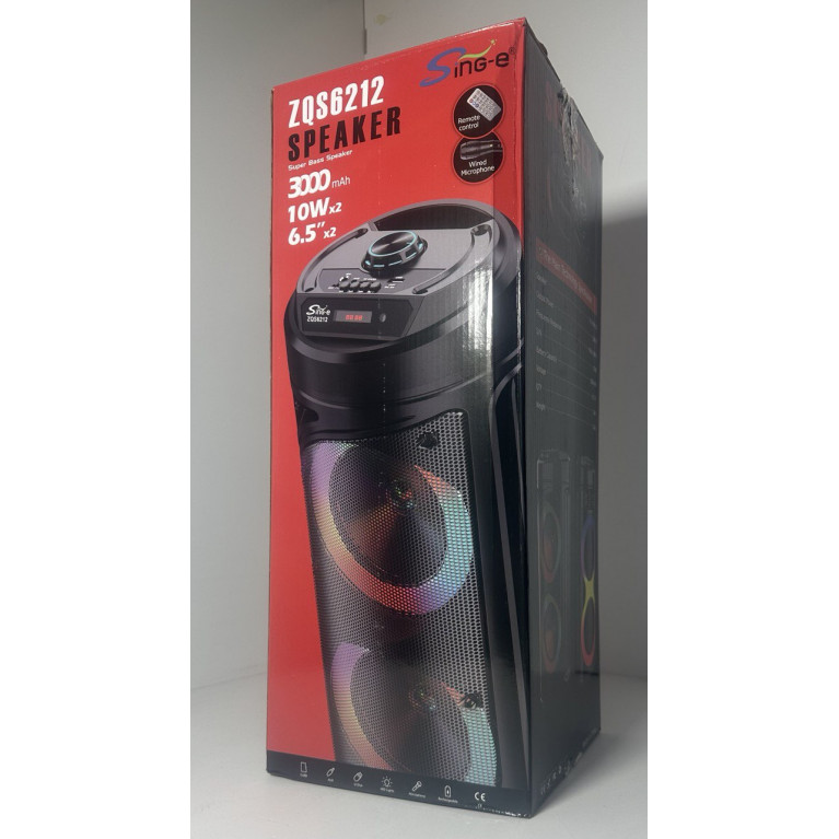 Колонка с подсветкой ,радио , микрофон ,  на аккумуляторе ,usb шнур zqs6212