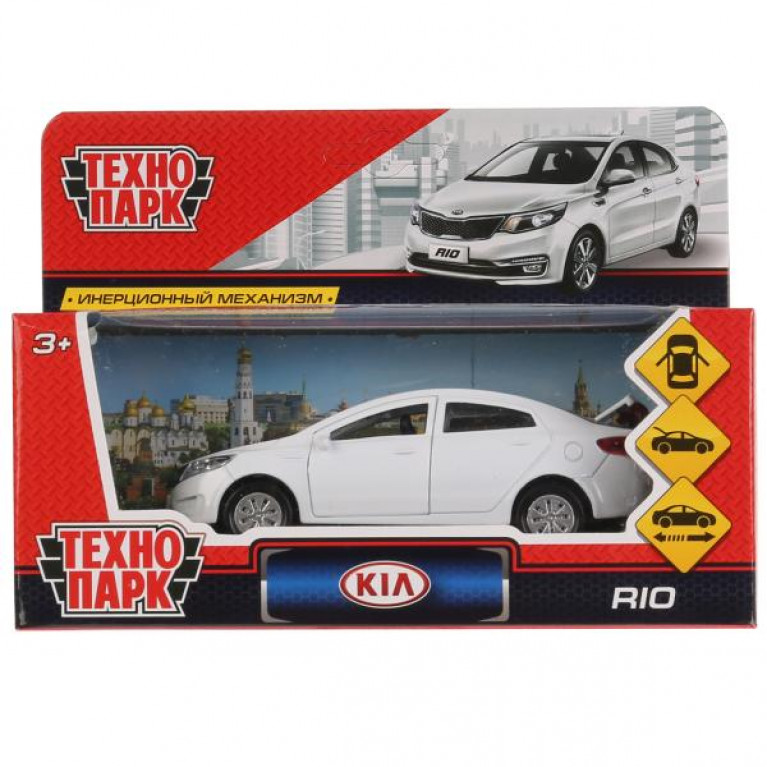 Машина металл KIA RIO длина 12 см, двери, багаж, инерц, белый, кор. Технопарк в кор.2*36шт