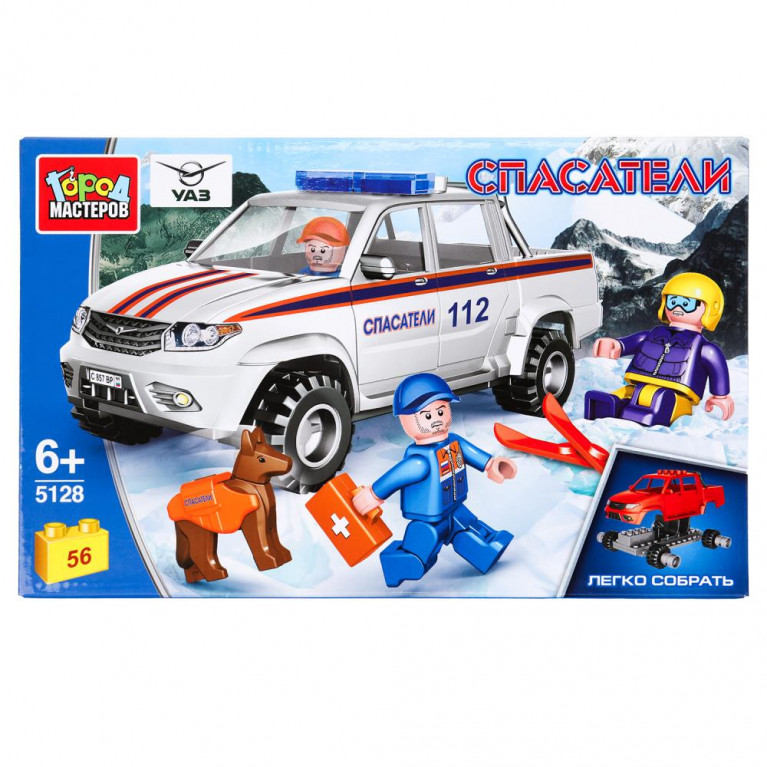 Конструктор UAZ PICKUP горные спасатели, 56 дет. (легко собрать) Город мастеров в кор.2*18шт