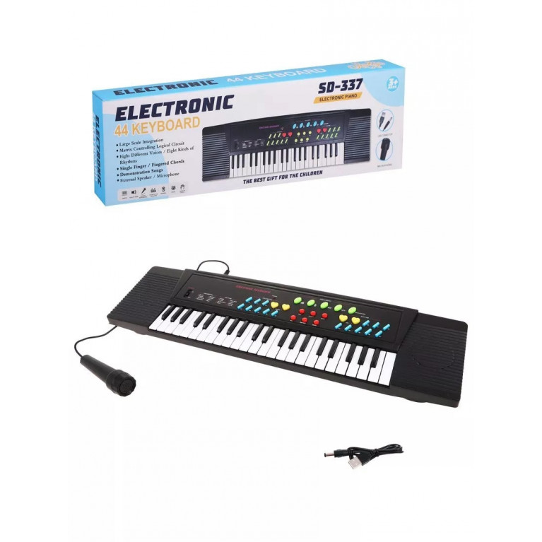 Музыкальный инструмент: Синтезатор, 44 клавиши, микрофон, USB кабель, эл. пит. ААх4 не вх. в комплект, коробка SD-337