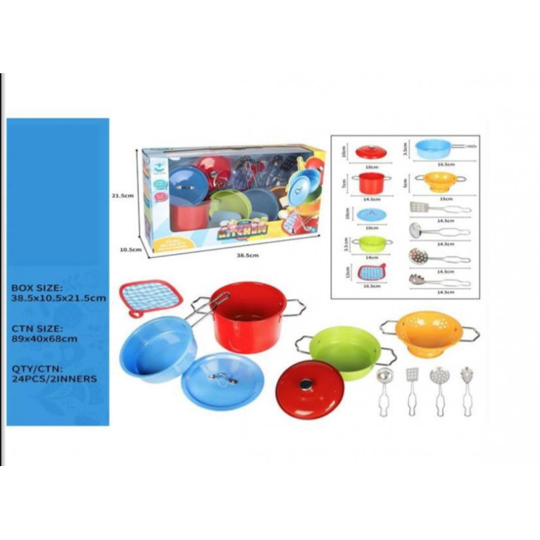 ллллл Игрушка набор посуды металл 11 предметов  в коробке 38,5*10,5*21,5 см 3815-5  ооо