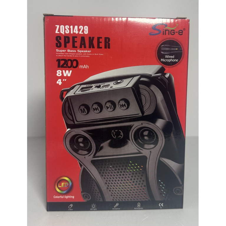 Колонка музыкальная  с микрофоном , свет  в коробке 16*12*23 см zqs1429