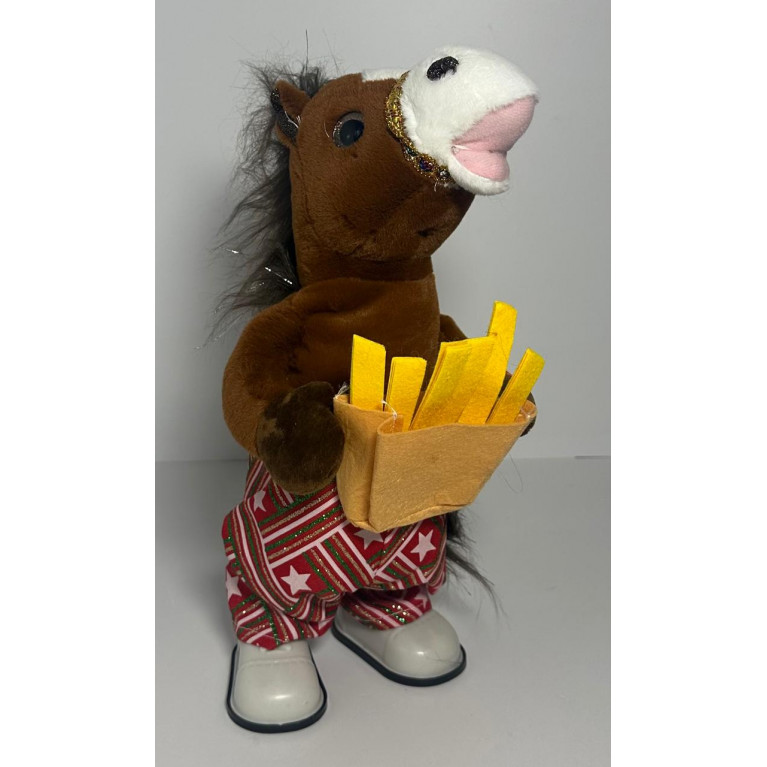 Игрушка лошадь 5 песен,  движение, звук 30 см с картошкой  фри