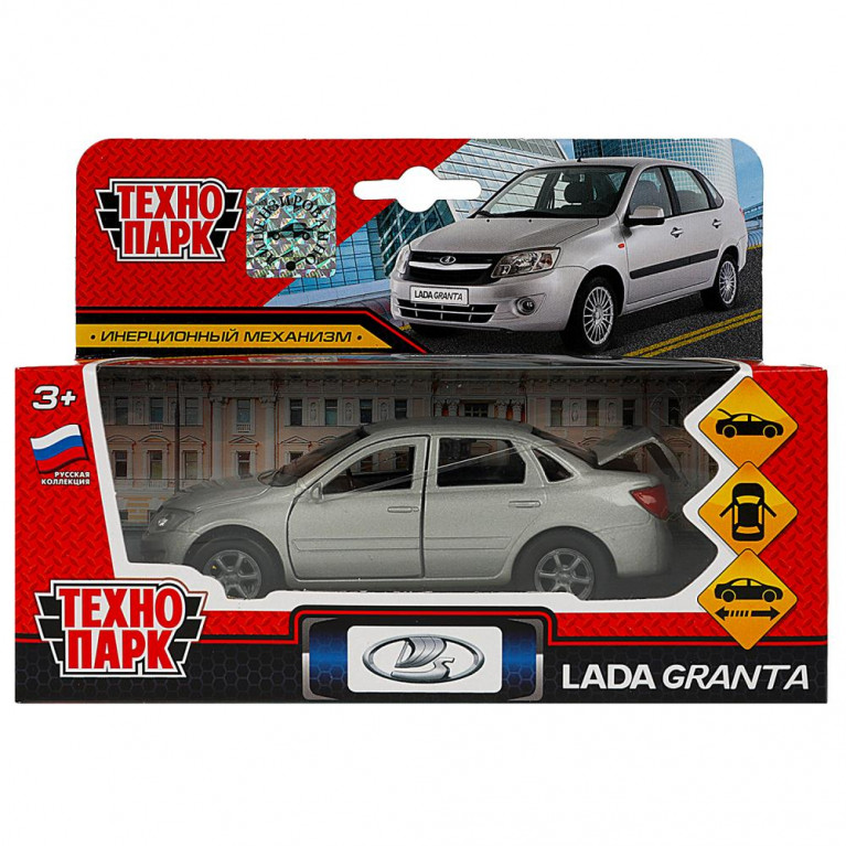 Машина металл LADA granta, 12 см, инерц., двери, баг., инерц., сереб., кор. Технопарк в кор.2*24шт