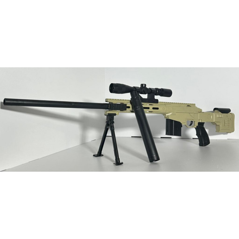 Игрушка винтовка снайперская  с лазер. прицелом, с глушителем, на подставке  в пак. 718 116 см с глушителем