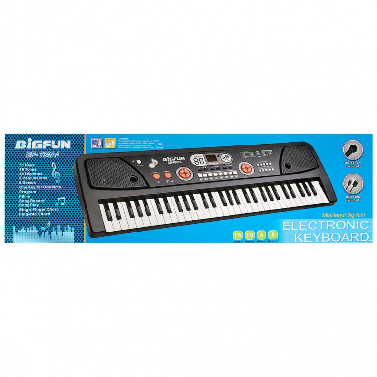 Электроорган на бат. свет+звук, 61 клавиша, с микрофоном, usb-кабель в кор. в кор.2*6шт
