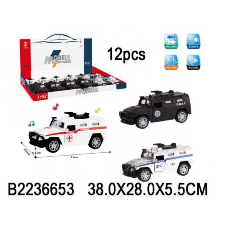 Машина металл. инерц. свет+звук B2-31L в дисплее уп-12шт в кор.2*9уп