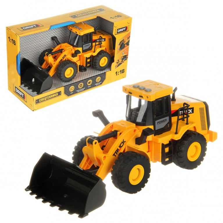Машина спецтехника-бульдозер  1:16, со зв. и св., фрикц., желтый 130981