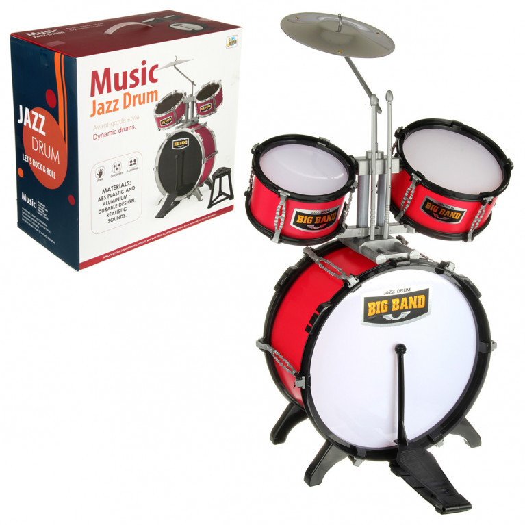 Барабаная установка, 3 барабана, красн., 37,4-37,4-20,4 см. кор. 130865