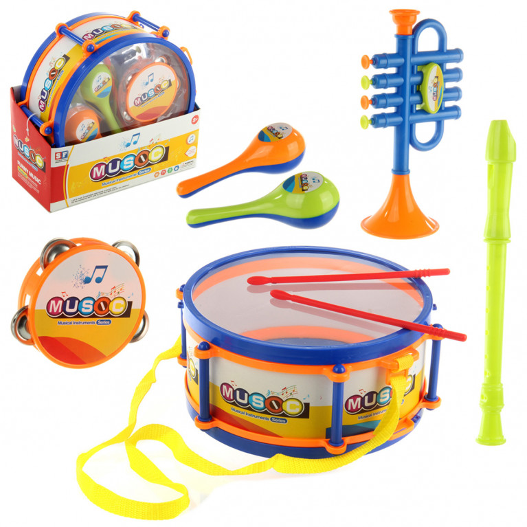 Набор музыкальный инструментов: барабан, маракасы, труба, флейта, 28х25х12,5 кор.