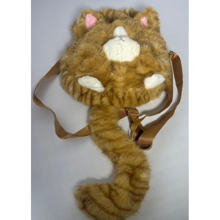 Игрушка мягкая сумка голова кошки  с хвостом 41 см