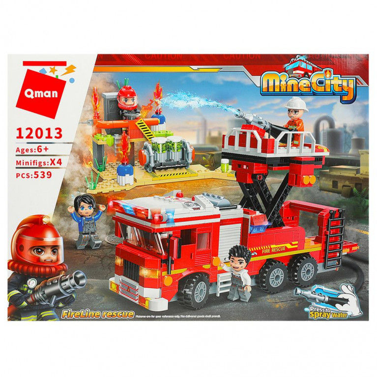 ллллл Конструктор пласт. пожарная машина, с фигурками и аксесс. 539дет. в кор. в кор.12шт