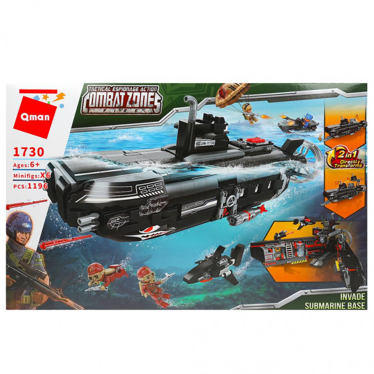 ллллл Конструктор пласт. подводная лодка, с фигурками, 1196дет. в кор. в кор.5шт