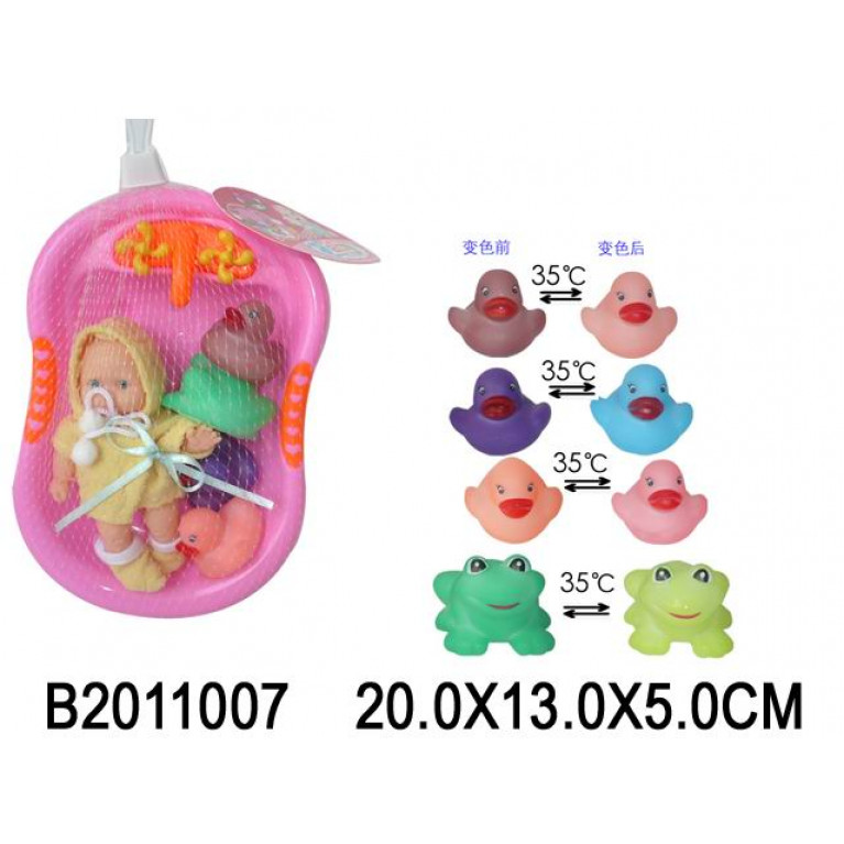 Пупс с ванными аксессуарами, игрушки ПВХ меняют цвет, в сетке 20*13*5 см