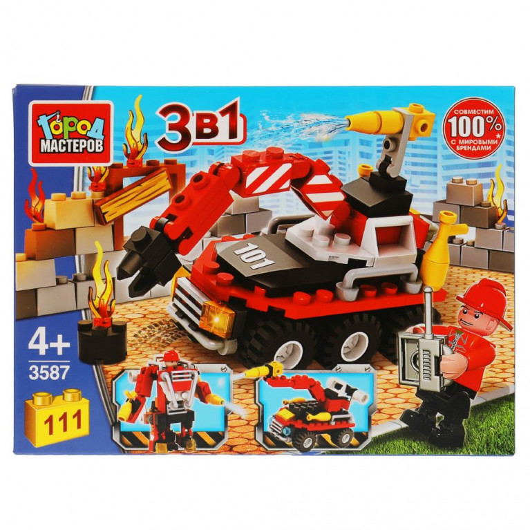 Конструктор ПОЖАРНЫЙ робот 3в1, 111 дет. Город мастеров в кор.2*40шт