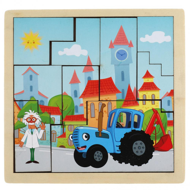 Игрушка деревянная вкладыш тетрис СИНИЙ ТРАКТОР термопленка Буратино в кор.300шт