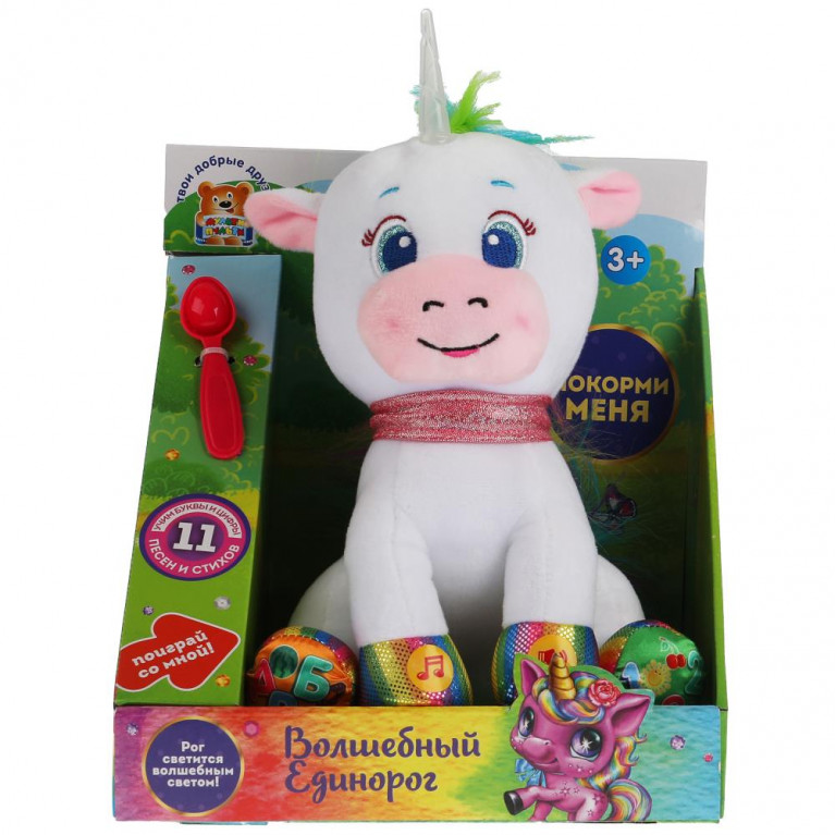 Игрушка мягкая интеракт Шаинский музыка единорог обучен, свет 25см в кор МУЛЬТИ-ПУЛЬТИ в кор.12шт