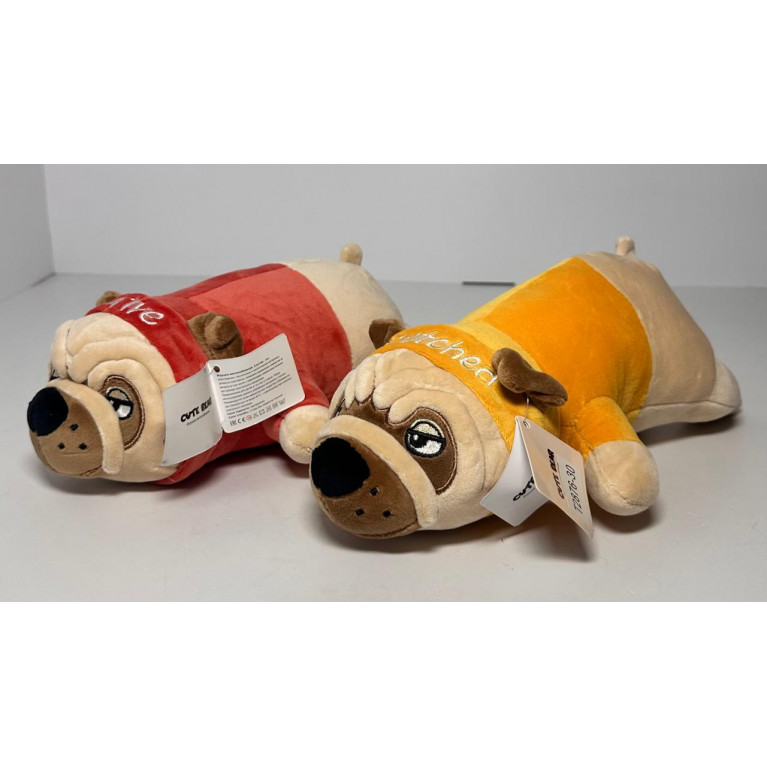 Игрушка мягкая  собака мопс  лежачая 30 см t2876-30