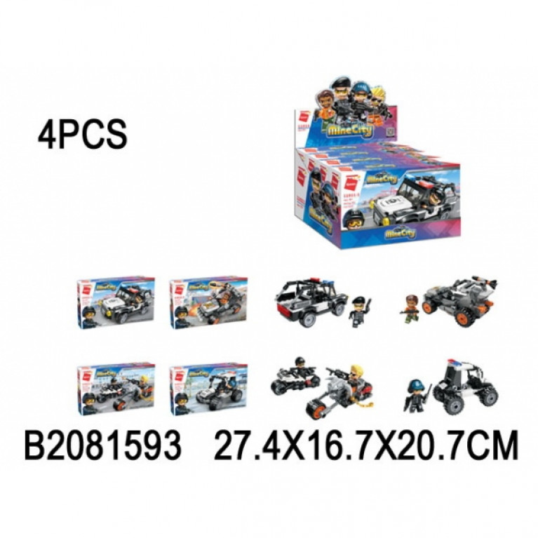 Конструктор пласт. машинка в ассорт. в кор. в дисплее уп-4шт в кор.12уп