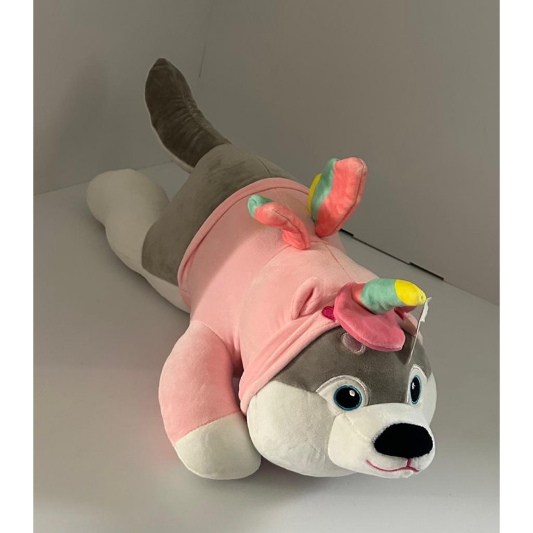Мягкая игрушка  собака подушка в костюме единорога 55 см