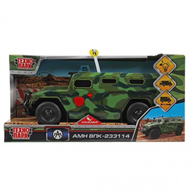 Машина пластик свет-звук АМН ВПК-233114 ВОЕННЫЙ 21 см, двери, инерц, кор. Технопарк в кор.2*18шт