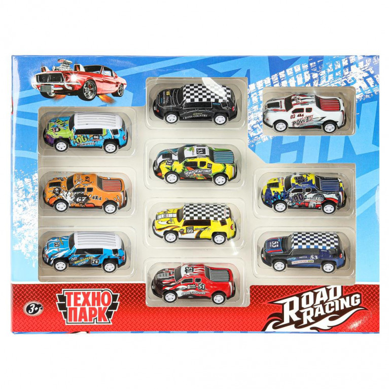 Машина металл ROAD RACING набор СУПЕРКАР 6,8 см, 10 шт,в ассорт, кор. Технопарк в кор.2*54наб