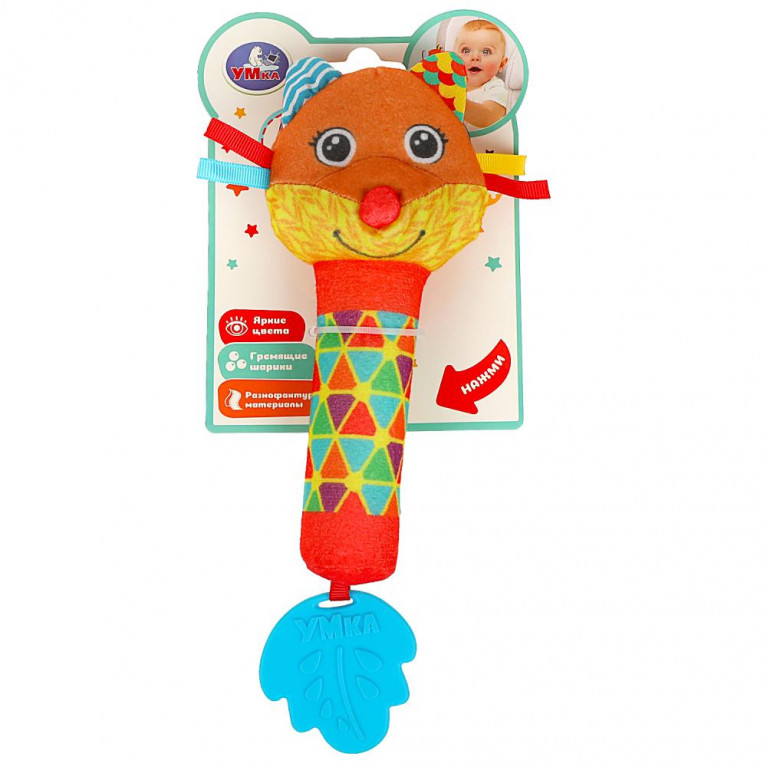 Текстильная игрушка погремушка - пищалка Умка в кор.250шт