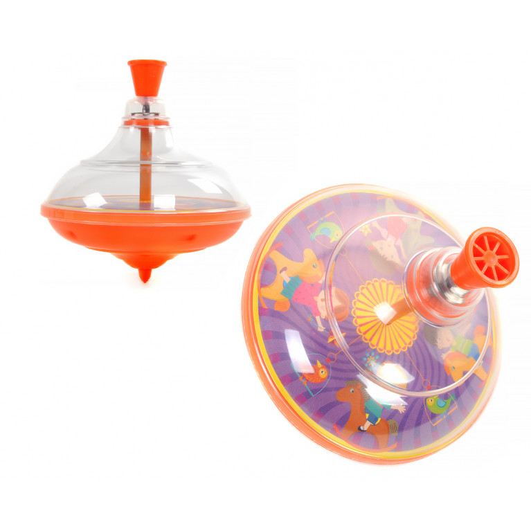 Юла прозрачная "Elefantino" Карусель", цвет: оранжевый пластик, в сетке 14,5*15,5 см.