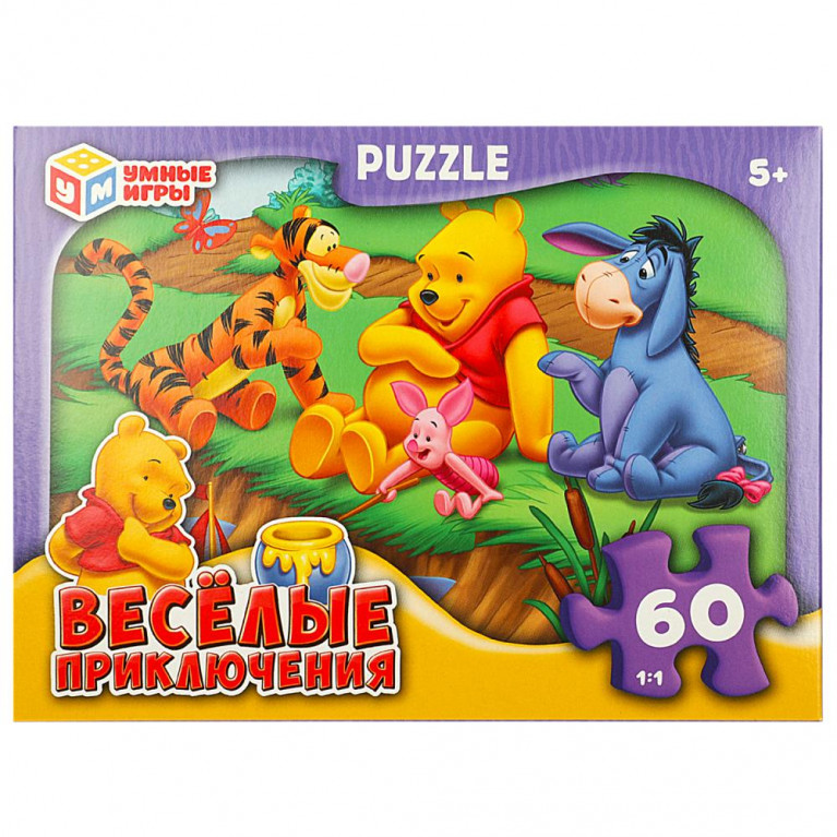 Веселые приключения. Пазлы классические в корбке. 60 деталей. 190х141х35 мм. Умные игры в кор.24шт