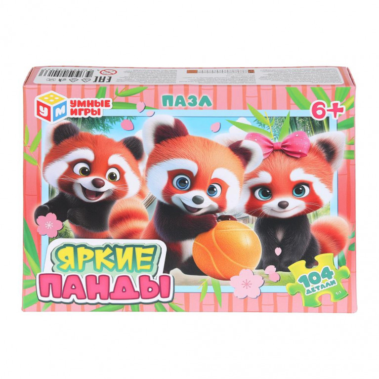 Яркие панды. Пазлы в коробке 104 детали. 190х141х35 мм. Умные игры  в кор.24шт