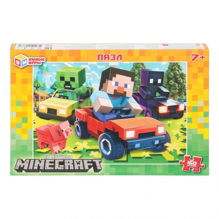 По мотивам Minecraft. Пазлы в коробке 160 деталей. 285х190х33 мм. Умные игры в кор.12шт