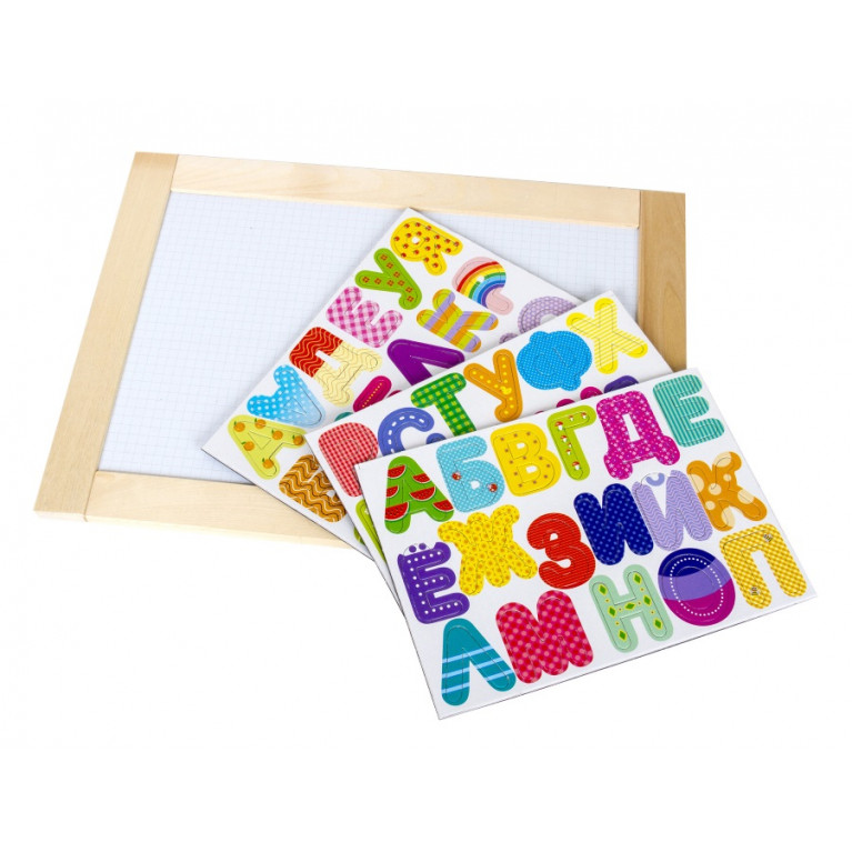 Доска двусторонняя обучающая магнитно-маркерно-меловая "Веселая азбука" 36,5см х 26,5см (магн.буквы) 02697