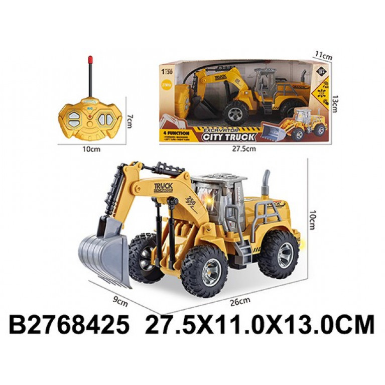 Машинка "Строительная спецтехника" экскаватор на пульте р/у, световые эффекты, размер: 9*26*10 см, в/к 27,5*11*13 см