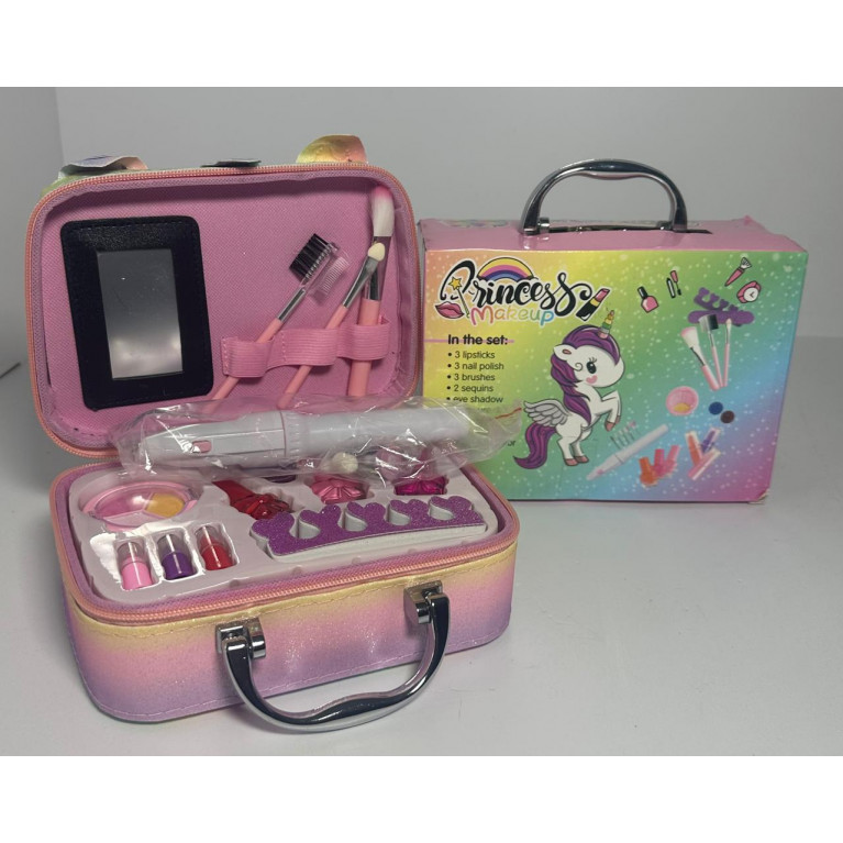 Набор детской декоративной косметики для девочек  кисточки, тени, лак , блёстки , фрезер с насадками , косметичка, пилка , разделитель для педикюра