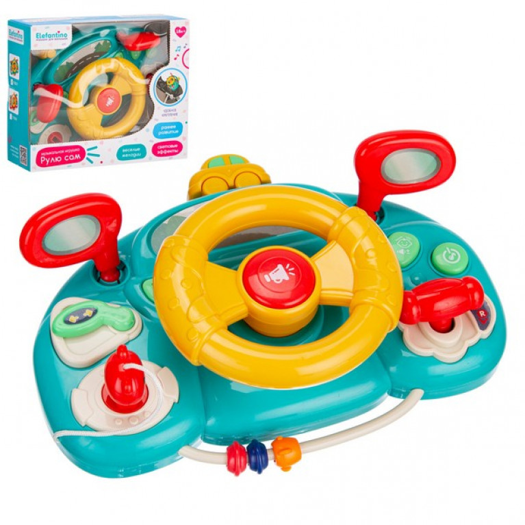Игрушка Elefantino "Рулю сам",7 звуков,10 мелодий,свет. эффекты,ключ зажигания,поворотники,клаксон,удобное крепление(присоски,ремешки),в/к 22*18,5*8см